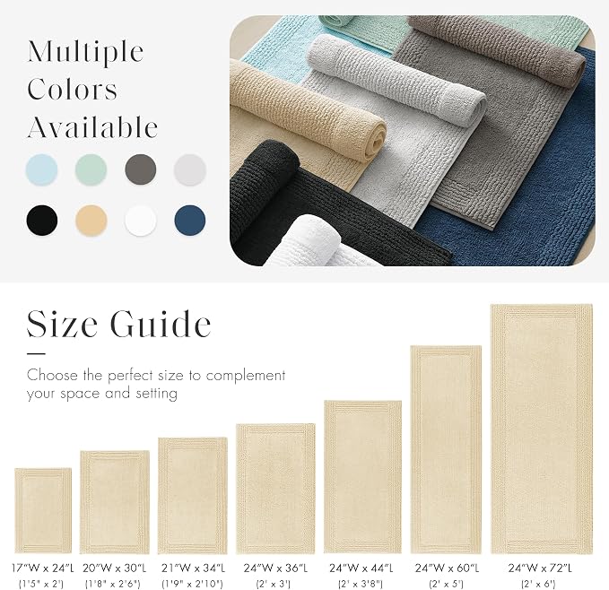 Madison Park Splendor Reversible 100% Cotton Bath Rug, 24 x 36, Natural | Tufted Bathroom Mat, 3000 GSM, Hotel Quality, Luxurious Plush, Medium Pile, Absorbent, Quick Dry, OEKO-TEX, Shower Room Décor
