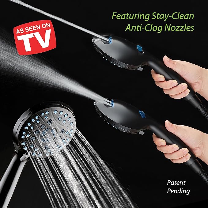 AquaCare High Pressure 8-mode Handheld Shower Head - Anti-clog Nozzles, Built-in Power Wash to Clean Tub, Tile & Pets, Extra Long 6 ft. Stainless Steel Hose, Wall & Overhead Brackets | Stay Clean Nozzles, Dual Power Wash for Tub, Tile & Pets, Long 6 ft...