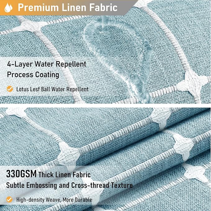 Teal Boho Farmhouse Linen Heavy Duty Shower Curtain, 72x72, Turquoise | 330GSM Linen Blend, Classic Plaid, 3-side Tassels, Water Repellent Fabric, 12 Plastic Hook, Rustic Bohemian, Machine Washable