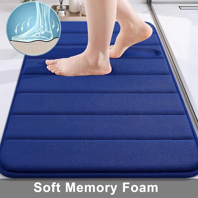 Buganda Memory Foam Bath Mat 59 x 34, Ultra Soft Absorbent Bathroom Rugs | Navy Blue, Machine Washable Quick Dry Bath Mats for Bathroom Floor, Shower and Tub, Home Decor Accessories