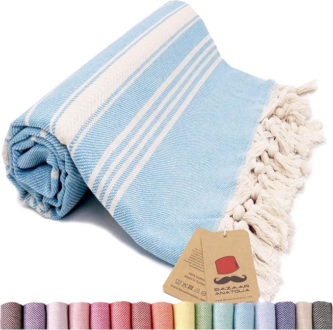Beach Towel, 100% Cotton, 71x39 in, Stripe Turquoise