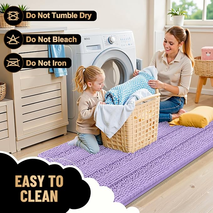 OLANLY Thick Small Bathroom Rugs 24x16, Soft Chenille Bath Rugs, Lavender | Rubber Backing, Machine Wash, Extra Absorbent Striped Bath Mats for Bathroom Floor, Tub and Shower, Home Decor Accessories