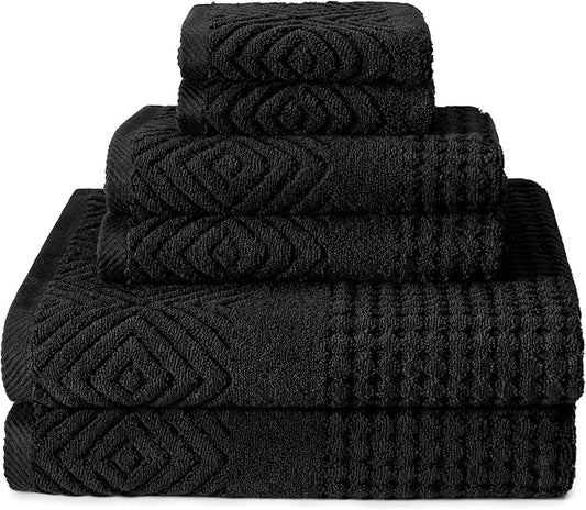 Texere 100% Organic Cotton Jacquard Towel Sets (Black (Diamond), 6 Piece)