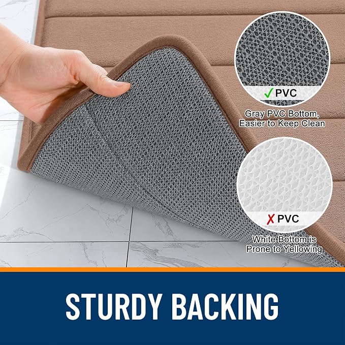 OLANLY Memory Foam Long Bathroom Rugs Runner 70x24, Super Soft Absorbent | Mocha, Quick Dry Bath Mat, Machine Washable Shower Floor Rugs, Bathmat Carpet for Bathroom Floor, Tub and Shower