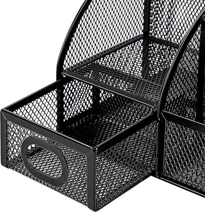 Amazon Basics Mesh Pen Holder and Desktop Desk Organizer, Office Caddy Storage for Writing Utensils, 9.1 x 5.9 x 5.5 inches, Black