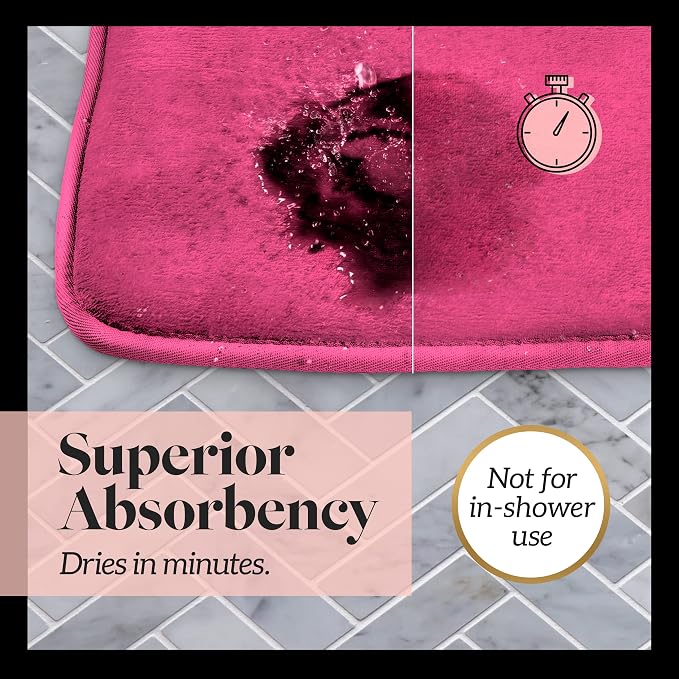 Memory Foam Bath Mat Non Slip Absorbent Super Cozy Velvet Bathroom Rug Carpet (17 inches X 24 inches, Fuschia)