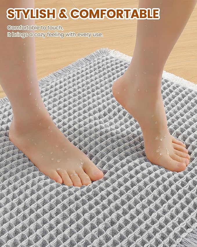 Smiry Waffle Bath Mat 60X24, Soft Absorbent Bathroom Rug, Lightgrey & Cream | Non Slip Machine Washable Quick Dry Bath Rugs for Bathroom Floor, Tub, Shower, Home Decor Accessories