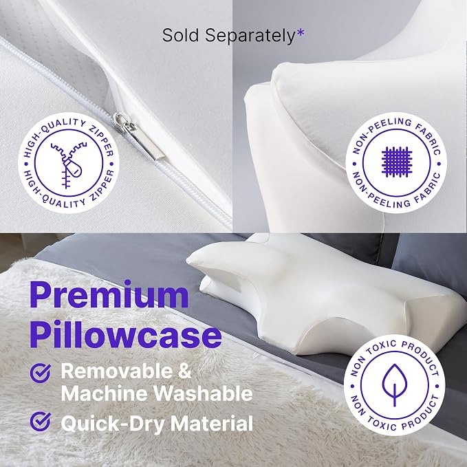 MAAS & BATH Ergo Z Pillow - 2-in-1 Ergonomic Pillow Made for Any Sleep Position, Breathable 100% Memory Foam, Inner Cover, Lightweight, Non-Toxic, Odorless Sleep-Friendly Support