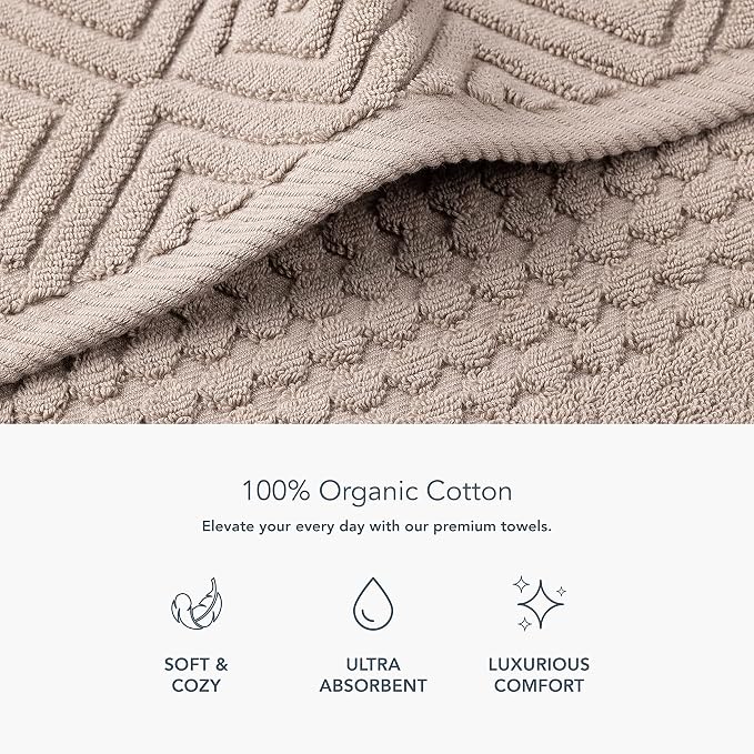 Texere 100% Organic Cotton Diamond Jacquard 700 GSM Luxury Bath Towel Sets - Ultra Soft and Absorbent Hotel and Spa Quality (Diamond, Oxford Tan, 2 Bath & 2 Hand Towels)