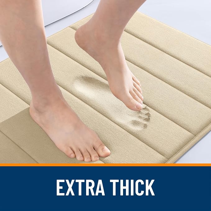 OLANLY Memory Foam Long Bathroom Rugs Runner 44x24, Super Soft Absorbent | Beige, Quick Dry Bath Mat, Machine Washable Shower Floor Rugs, Bathmat Carpet for Bathroom Floor, Tub and Shower