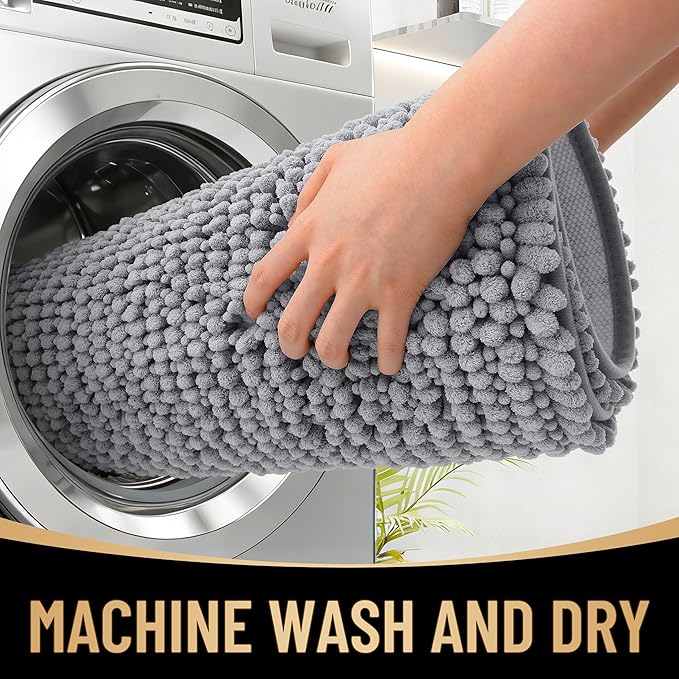OLANLY Thick Chenille Bathroom Runner Rugs 47x17, Absorbent Bath Mat, Grey | Soft Bath Rugs, Rubber Backing, Machine Wash Dry, Bath Mats for Bathroom, Tub and Shower, Home Decor Accessories