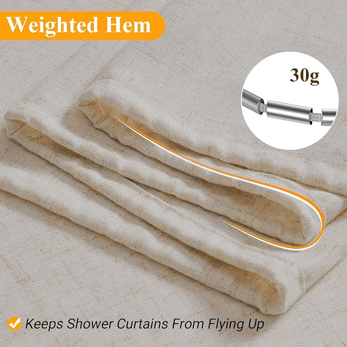 Extra Long Linen Shower Curtain 96 Inch Long for Bathroom Boho Farmhouse Fabric Shower Curtains Set with Hooks Neutral Cloth Modern Cottage Core Waterproof,Mousse White