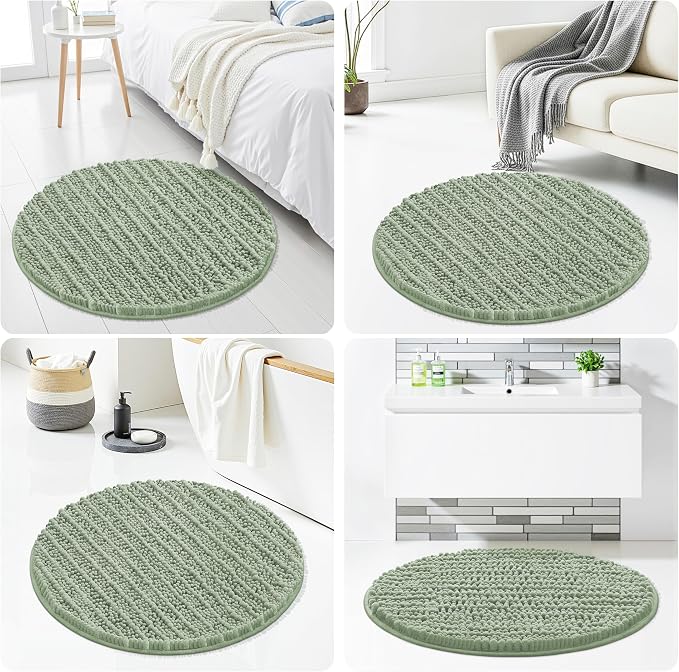 Smiry Bathroom Rugs Round 24X24, Extra Soft Rubber Backing Bath Mats | Sage Green Machine Washable Non Slip Quick Dry Bath Mats for Bathroom Floor, Tub, Shower, Home Decor Accessories