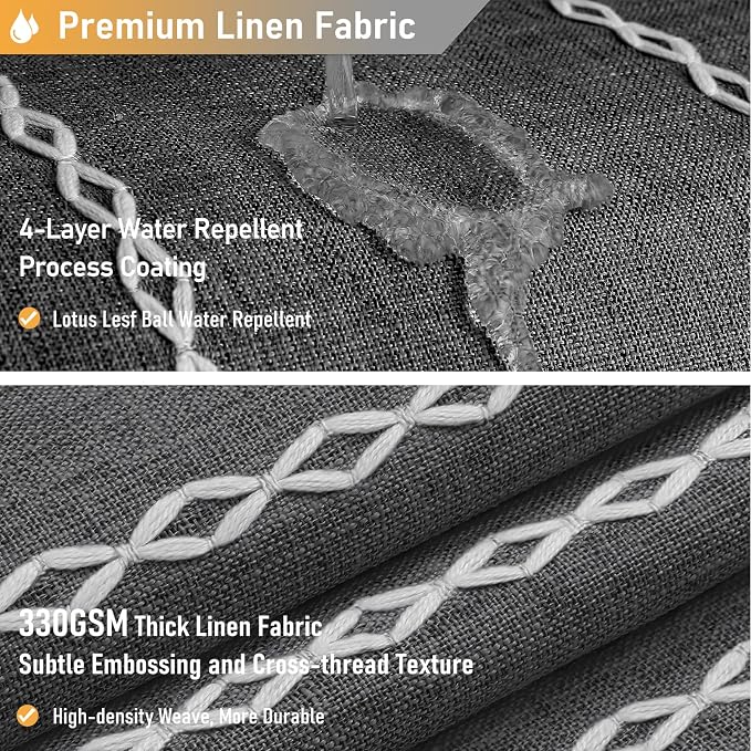 72x84 Long Farmhouse Linen Heavy Duty Shower Curtain, Charcoal Grey | Tall Size, 330GSM Linen Blend, Water Repellent, Vintage Striped Fabric, 12 Plastic Hooks, Rustic Country, Machine Washable