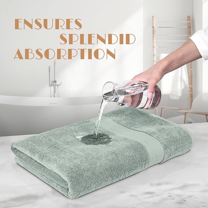 White Classic Green Bath Towels 27x54 Inch, Cotton Towel Set for Bathroom, Hotel, Gym, Spa, Soft Extra Absorbent Quick Dry 4 Pack