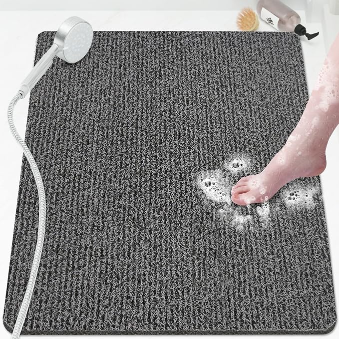 SoftDuo Shower Mat Bathtub Mat Non-Slip Soft Tub Mat | 32x24 inch,PVC Loofah Bath Mat with Drain for Tub and Bathroom,Quick Drying,Black