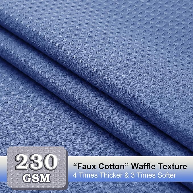 Long Fabric Shower Curtain Set, Waffle Textured Shower Curtain for Bathroom - Weight 230GSM Heavy Duty Hotel Spa Luxury Bath Curtain Set with 12 Plastic Hooks, 72x78, Blue