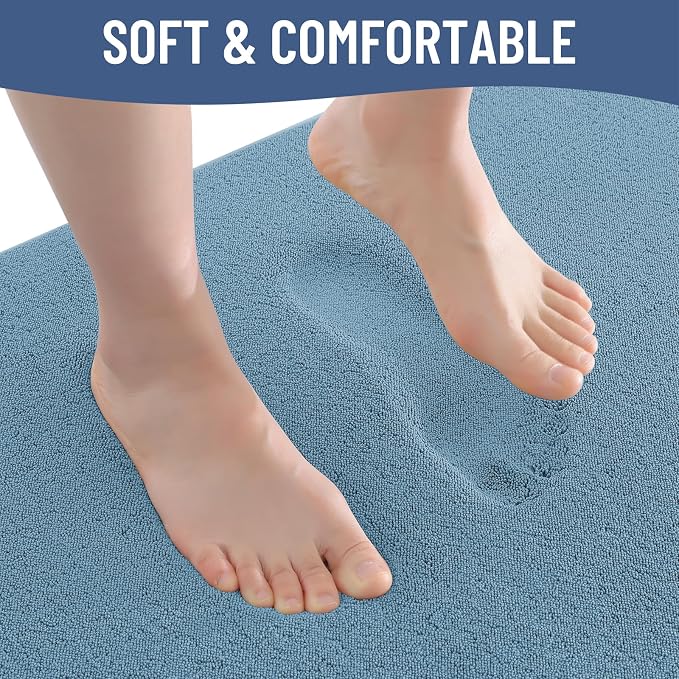 Smiry Memory Foam Bath Mat 44x32, Extra Soft Absorbent Bathroom Rugs | Grayish Blue Quick Dry, Machine Washable Bath Mats for Bathroom, Shower, Tub and Home Decor Accessories