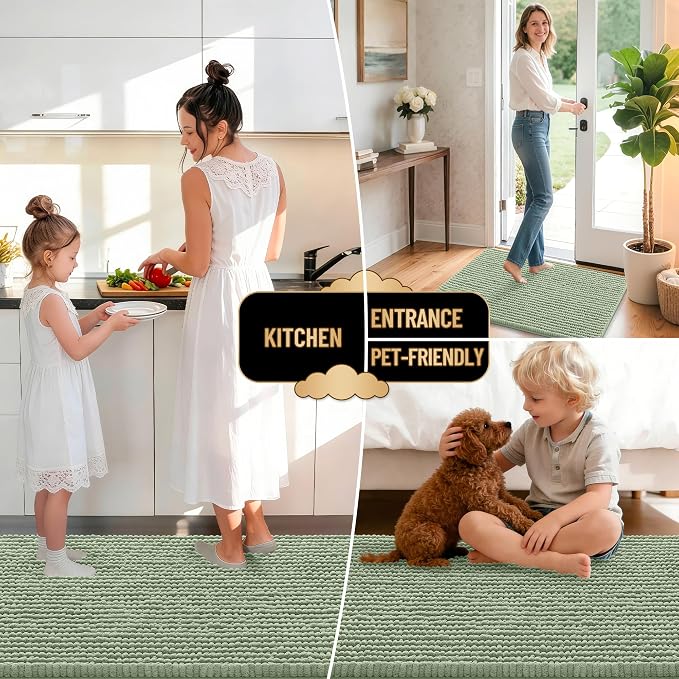 OLANLY Thick Chenille Large Bathroom Rugs Mats 40x32, Sage Green | Soft Absorbent Bath Rugs, Rubber Backing, Machine Wash Dry, Bath Mats for Bathroom, Tub and Shower, Home Decor Accessories