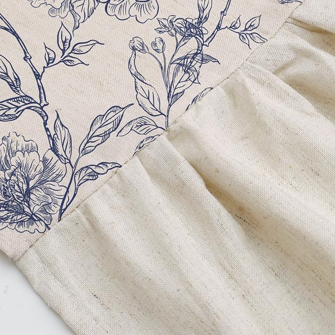 MUGINYU Blue Floral Toile Shower Curtain with Ruffle Trim - Vintage French Country Bathroom Decor with Linen Texture, Cottagecore Aesthetic Pattern, 72x72 Inches