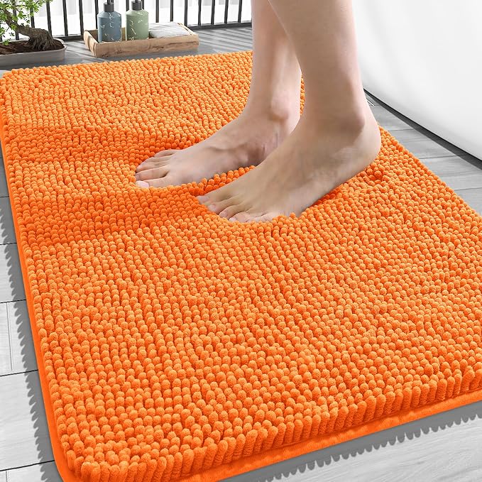 OLANLY Bathroom Rugs 34x21, Extra Soft Absorbent Chenille Bath Rugs | Orange, Quick-Drying Rubber Backing, Machine Washable Bath Mat for Bathroom Floor, Tub and Shower, Home Decor Accessories