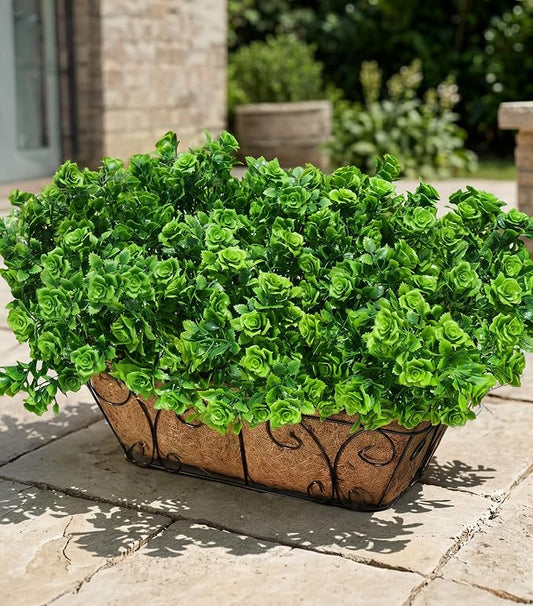 Artificial Fake Outdoor Plants for Spring Summer Decoration, 12 Bundles Fake Plastic Roses UV Resistant Look Real Faux Plants for Planter Outside Front Door Porch Patio Balcony Garden Indoor Yard Urn