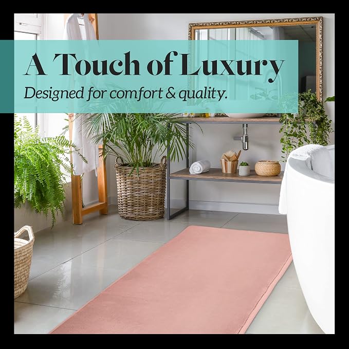 Memory Foam Bath Mat Non Slip Absorbent Super Cozy Velvet Bathroom Rug Carpet (60 inches X 17 inches, Peach)