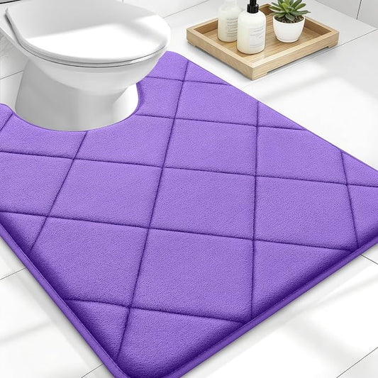 OLANLY Memory Foam Toilet Rugs U-Shaped 24x20, Ultra Soft and Absorbent | Purple, Quick Dry Commode Contour Rugs, Machine Washable, Comfortable Bathroom Contour Bath Mats for Toilet Base