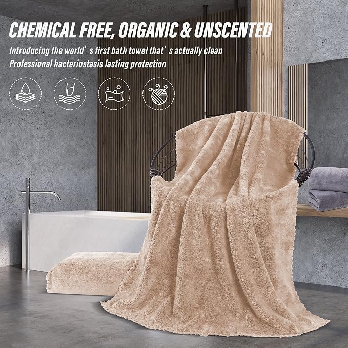 MOONQUEEN 2 Pack Premium Bath Towel Set - Quick Drying - Microfiber Coral Velvet Highly Absorbent Towels - Multipurpose Use as Bath Fitness, Bathroom, Shower, Sports, Yoga Towel (Brown)
