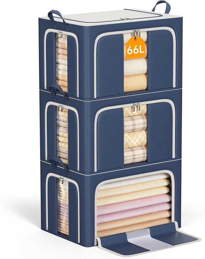 3 Openings Clothes Storage Bins with Metal Frame，66L (navy blue) | Oxford-Gewebe