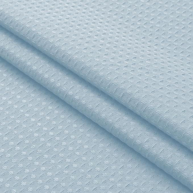 Extra Long Shower Curtain Set - 84 Inch Long Waffle Weave Heavy Duty Cloth Shower Curtain for Bathroom, Luxury Weighted 230GSM Bath Curtain Set with 12 Plastic Hooks, 72Wx84L, Glacier Blue