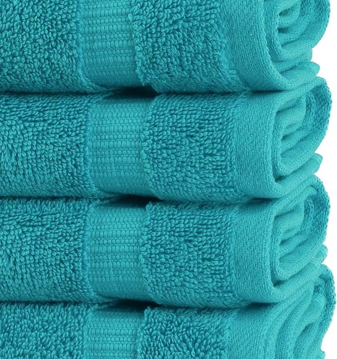 Chakir Turkish Linens 12 Piece Washcloth Set, 100% Cotton Luxury Turkish Washcloths for Bathroom, Soft Absorbent Washcloths, 13 x 13 Inches, Aqua