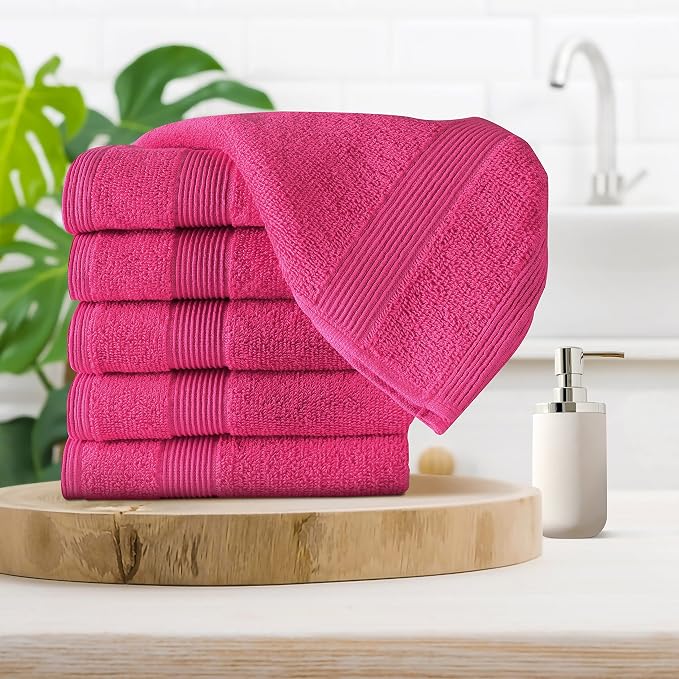 Ultra Soft 6-Piece Hand Towel Set 16x28-100% Ringspun Cotton - Durable & Highly Absorbent Hand Towels - Ideal for use in Bathroom, Kitchen, Gym, Spa & General Cleaning - Hot Pink