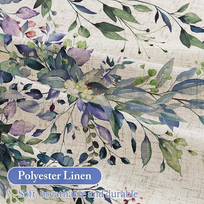 Green Linen Eucalyptus Shower Curtain, Watercolor Floral, 72x72 | Watercolor Plant Leaves Floral Print, Polyester Linen Blend Bathroom Decor, Machine Washable, Rustproof Grommets