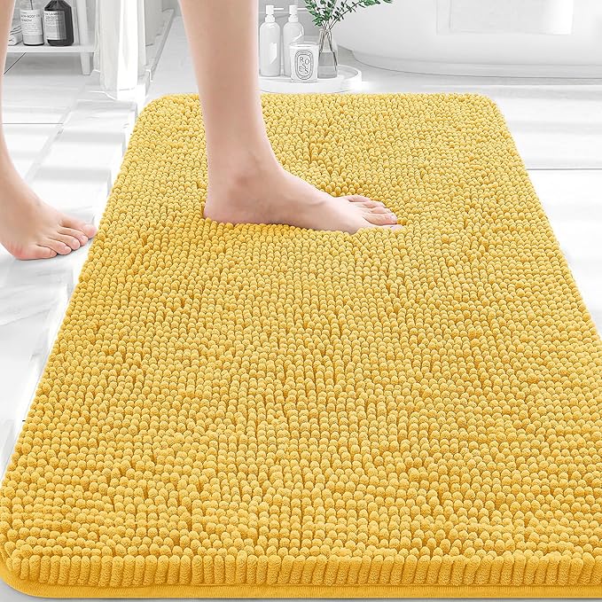 OLANLY Bathroom Rugs 36x24, Extra Soft Absorbent Chenille Bath Rugs | Yellow, Quick-Drying Rubber Backing, Machine Washable Bath Mat for Bathroom Floor, Tub and Shower, Home Decor Accessories