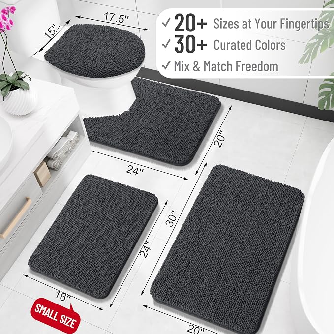 OLANLY Small Bathroom Rugs 24x16, Extra Soft Absorbent Chenille Bath Rugs | Dark Grey, Quick-Drying Rubber Backing, Machine Washable Bath Mat for Bathroom Floor, Tub and Shower, Home Decor Accessories