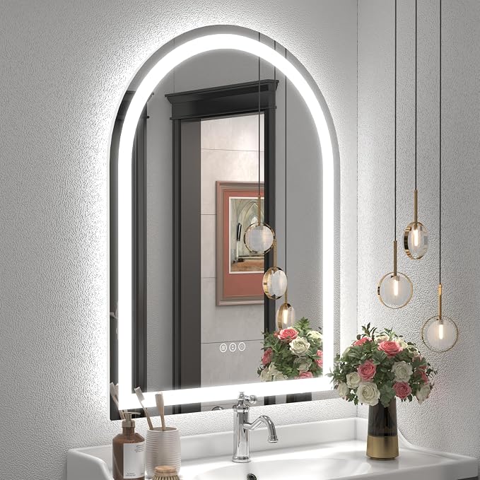 26x36 Inch Arched LED Bathroom Mirror | Dimmable, Backlit and Frontlit, Arched Lighted Vanity Mirror, Shatter-Proof, Anti-Fog, 3 Colors, Memory, ETL Listed