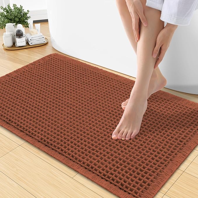 Smiry Waffle Bath Mat 30X18, Extra Soft Absorbent Bathroom Rugs, Orange | Non Slip Machine Washable Quick Dry Bath Rugs for Bathroom Floor, Tub, Shower, Home Decor Accessories