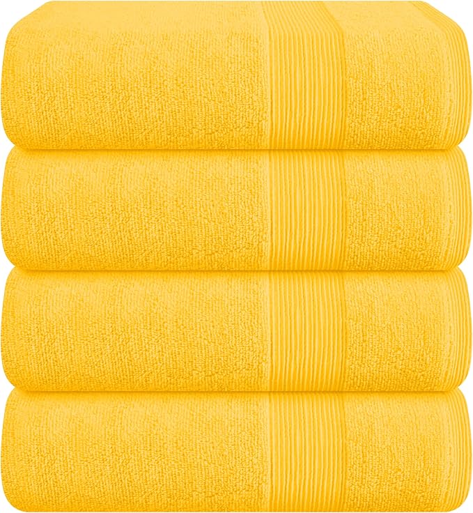 4 Pack Bath Towel Set 27x54, 100% Ring Spun Cotton, Ultra Soft Highly Absorbent Machine Washable Hotel Spa Quality Bath Towels for Bathroom, 4 Bath Towels - Yellow