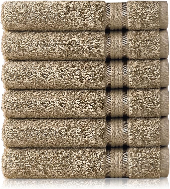COTTON CRAFT Ultra Soft Hand Towels - 6 Pack 100% Ringspun Cotton Towel Set | Large 16x28 inch Linen Hand Towels with a Luxurious Rayon Border - Plush Absorbent 580 GSM Easy Care - Ideal for Everyday use