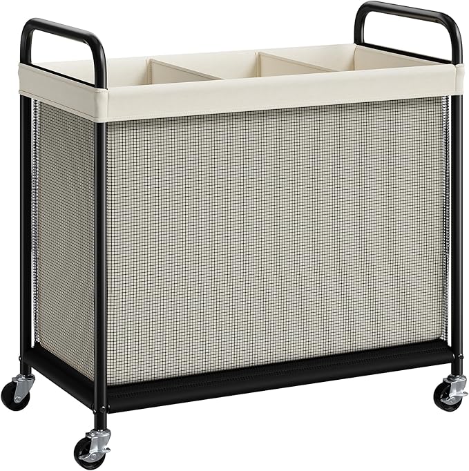 ELYKEN Laundry Hamper 3 Section, 120L Rolling Laundry Sorter with Wheels | Removable Washable Liner Bags, Sturdy Steel Frame and Metal Handle, 3 Compartment Clothes Organizer for Laundry Sorting