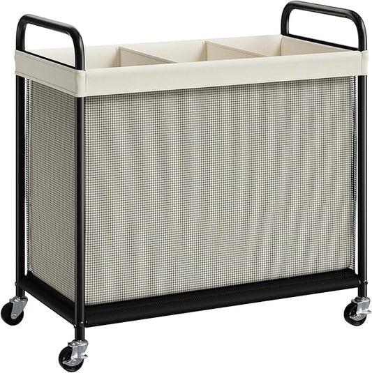 ELYKEN Laundry Hamper 3 Section, 120L Rolling Laundry Sorter with Wheels | Removable Washable Liner Bags, Sturdy Steel Frame and Metal Handle, 3 Compartment Clothes Organizer for Laundry Sorting