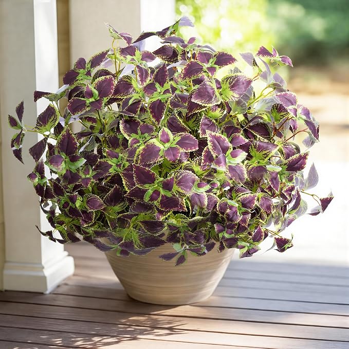 florisso Artificial Greenery Plants Outdoor, 5 Pcs Faux Coleus Plants UV Resistant Silk Plants with Stems, Fake Plants for Outside Garden Patio Hanging Planter Pathway Front Porch Decoration(Brown)
