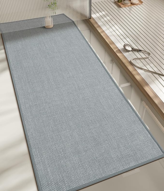 Bathroom Rugs Mat 59x17, Ultra Thin Non Slip Bath Rug Runner Quick Dry Absorbent Bath Mat for Bathroom Floor, (Light Grey, 59"x17")