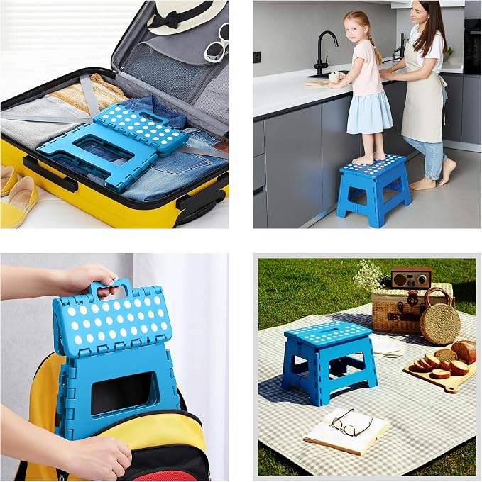 Utopia Home Folding Step Stool 9 Inch, Anti-Slip, Blue, 1-Pack | Foldable step stool with anti-slip surface, built-in handle, and 300 lbs support for safe home use.