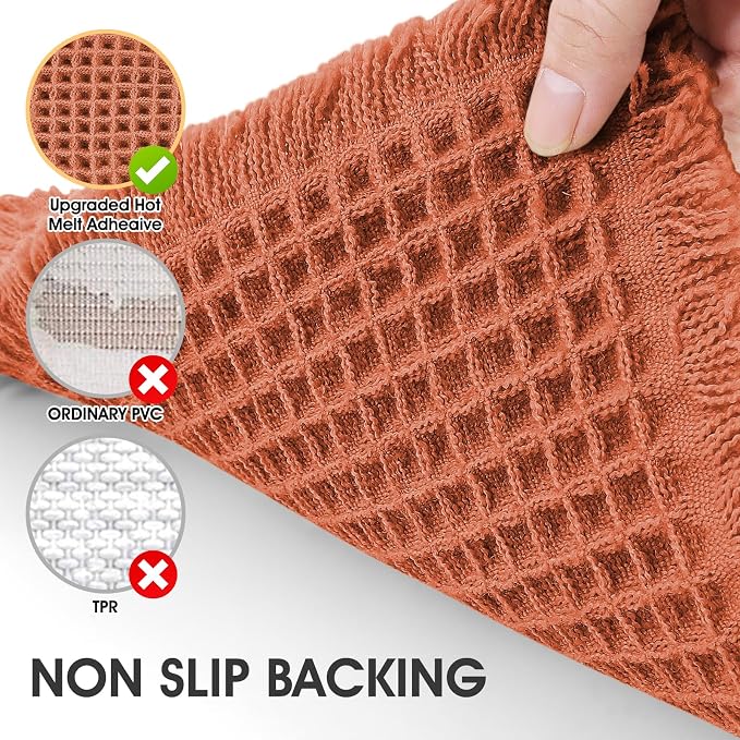 Waffle Bath Mat Burnt Orange 32"x20", Boho Woven Modern Bath Mat Rugs, Absorbent Non Slip Bathroom Rugs, Soft Washable Bath Rugs with Tassels for Bedroom, Kitchen, Shower, Tub