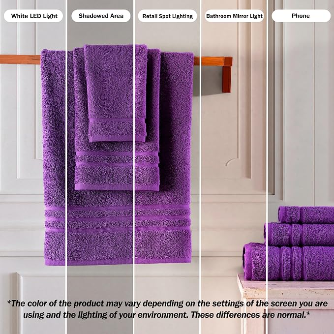 Hawmam Linen Purple 6 Piece Bath Towels Set for Bathroom Original Turkish Cotton Soft, Absorbent and Premium 2 Bath Towels, 2 Hand Towels, 2 Washcloths