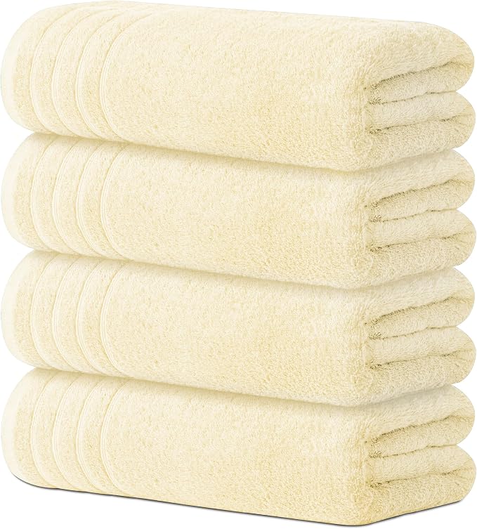 Avalon Towels Bath Towels Set of 4, Size 30 x 60 Inches - 60% Cotton, 40% Viscose Made from Bamboo, Soft and Absorbent, Thin and Quick Drying, Lightweight, Perfect for Daily Use