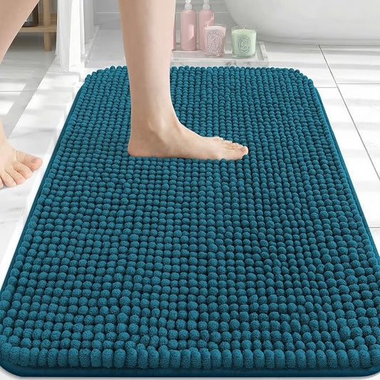 Arotive Chenille Bathroom Rugs 30x20, Soft Absorbent Bath Mat, Peacock Blue | Rubber Backing, Machine Washable Dry Bath Mats for Bathroom Floor, Tub and Shower, Home Decor Accessories