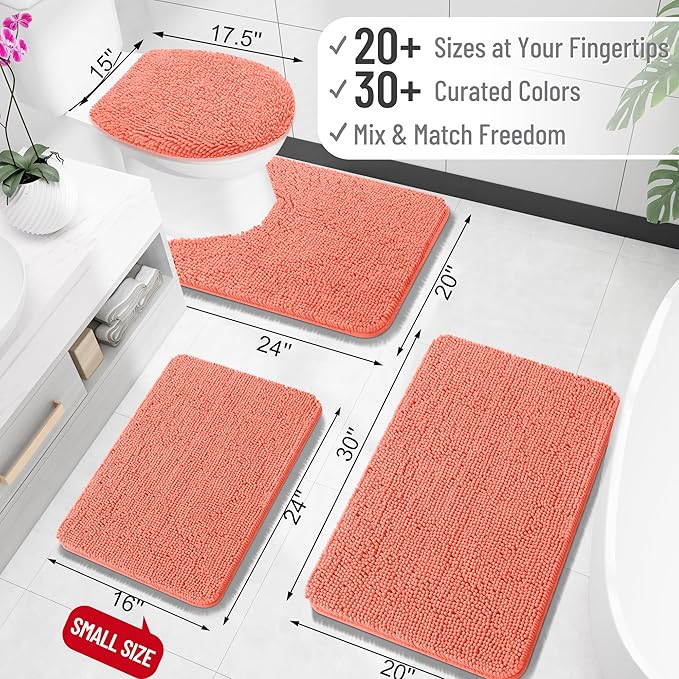 OLANLY Large Bathroom Rugs 50x30, Extra Soft Absorbent Chenille Bath Rugs | Coral, Quick-Drying Rubber Backing, Machine Washable Bath Mat for Bathroom Floor, Tub and Shower, Home Decor Accessories